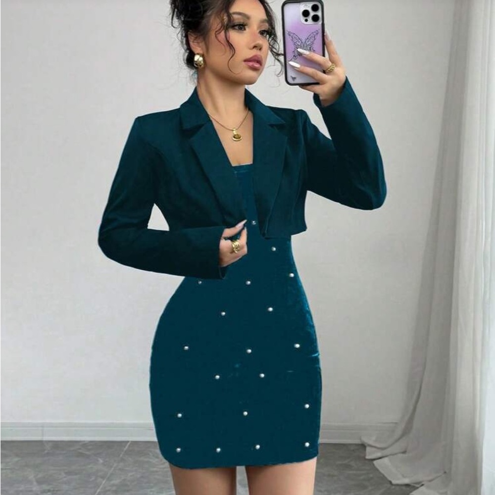 SHEIN Teal Mini Dress with Jacket